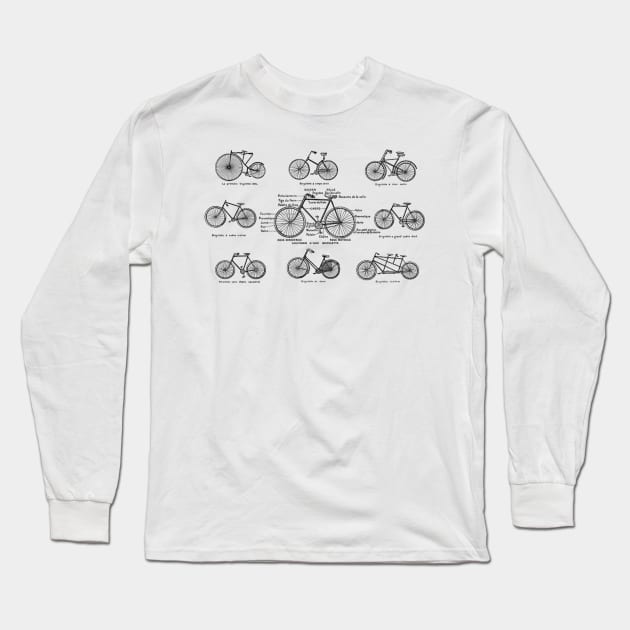 bicycle chart in black and white Long Sleeve T-Shirt by ysmnlettering